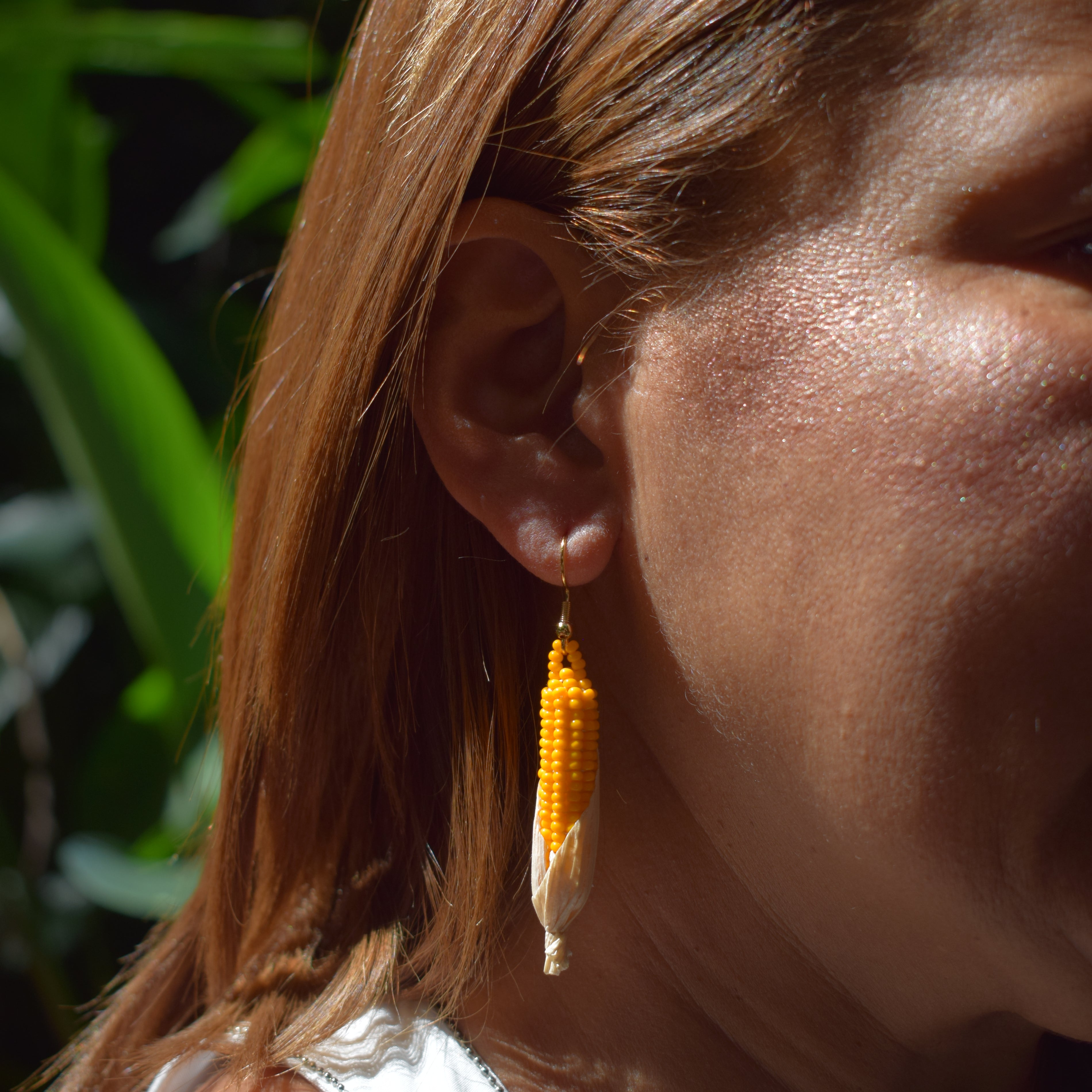 Mustard Yellow Corn Husk ✻ Misak Beaded Earrings