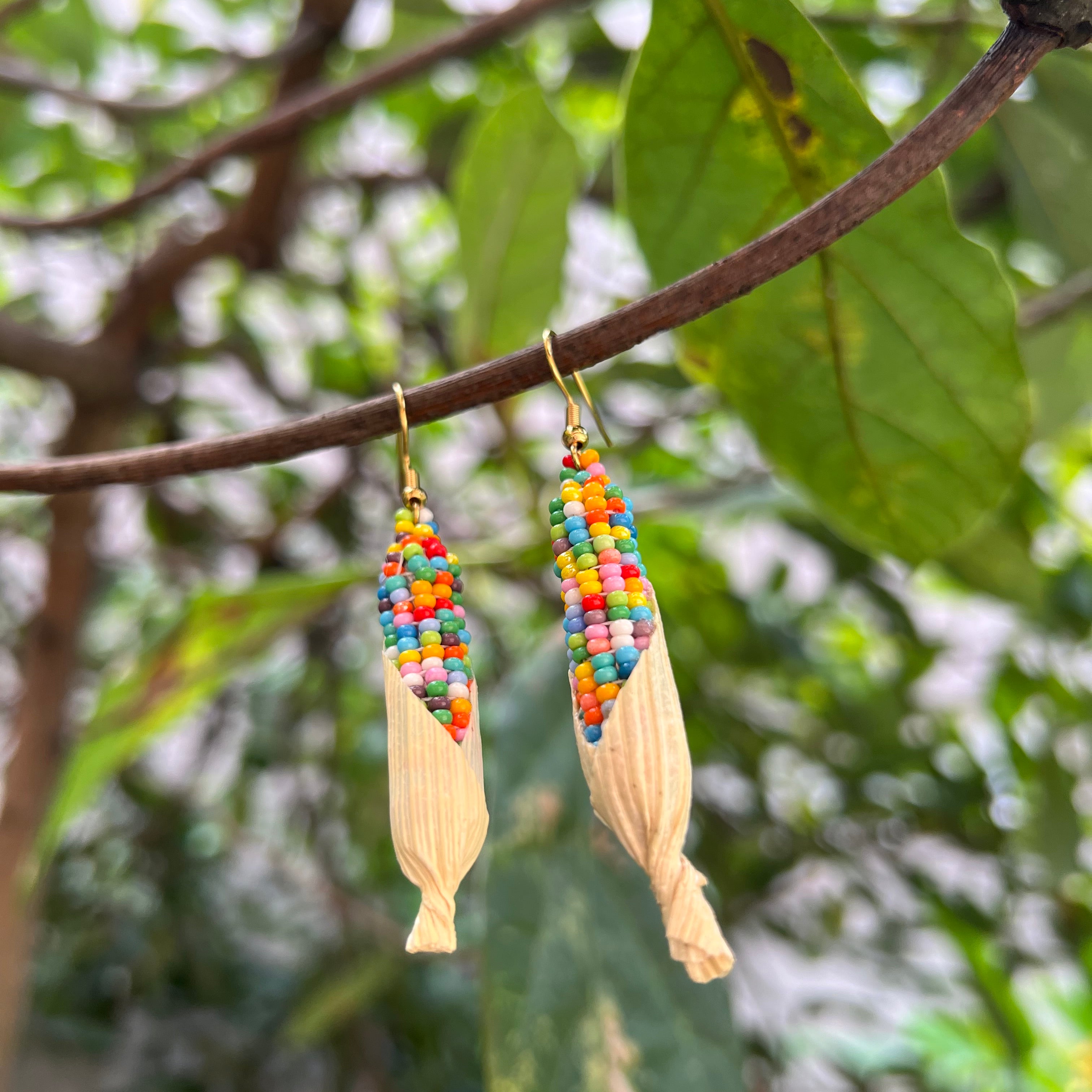 Multicolored Corn Husk ✻ Misak Beaded Earrings