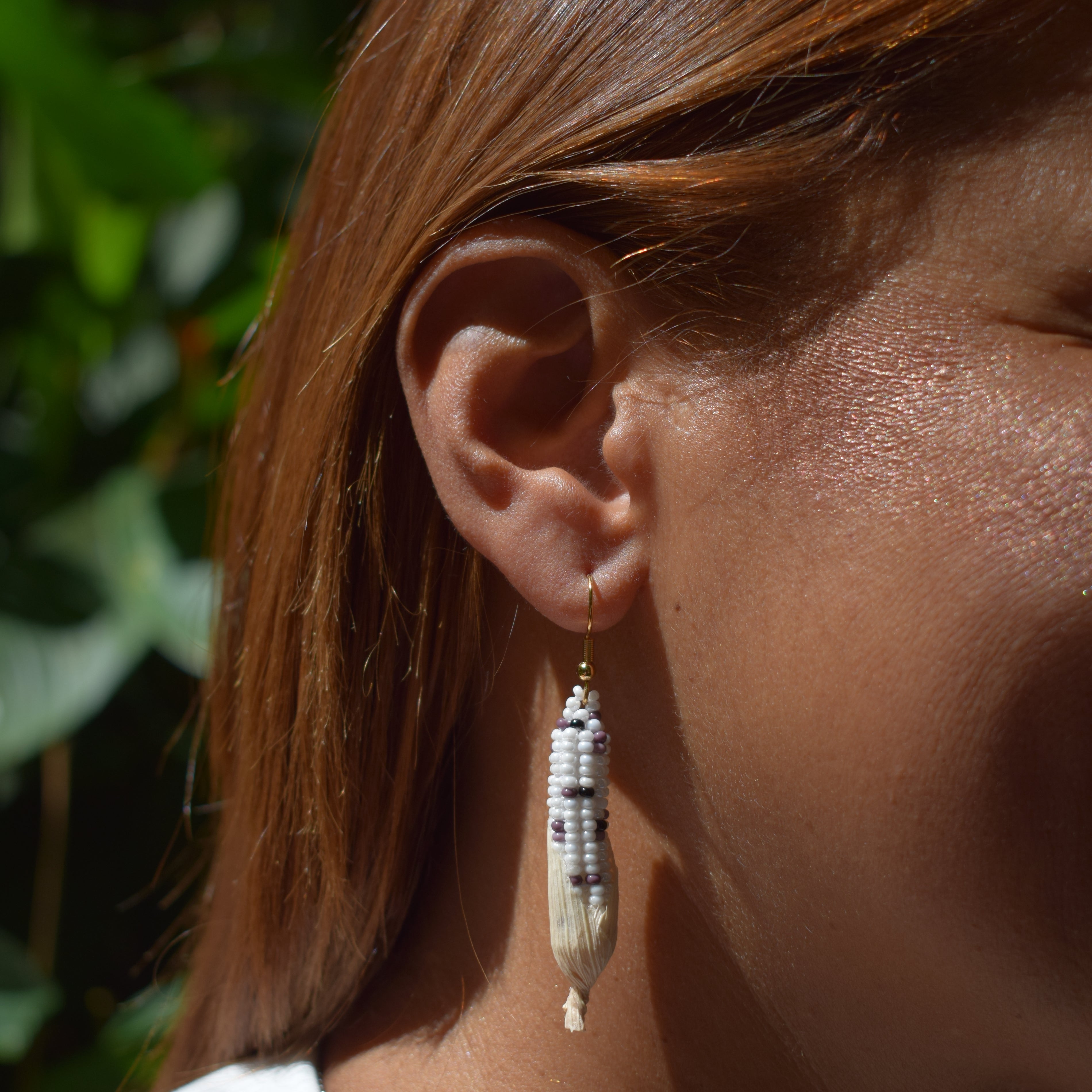 Purple Dot Corn Husk ✻ Misak Beaded Earrings