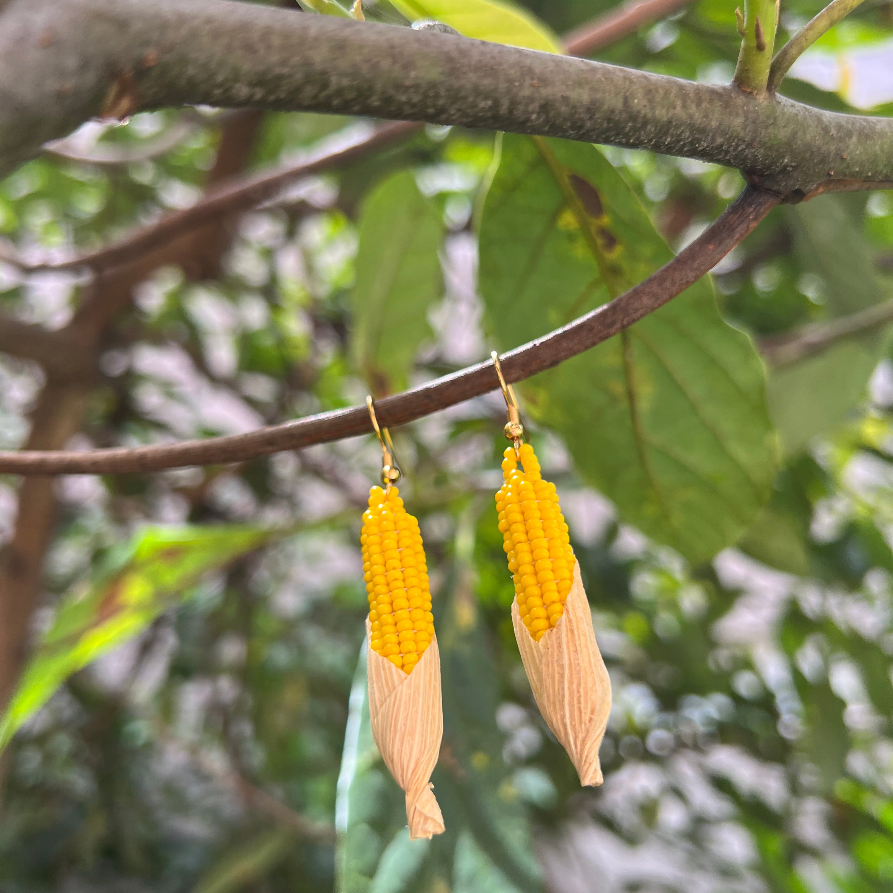 Yellow Corn Husk ✻ Misak Beaded Earrings