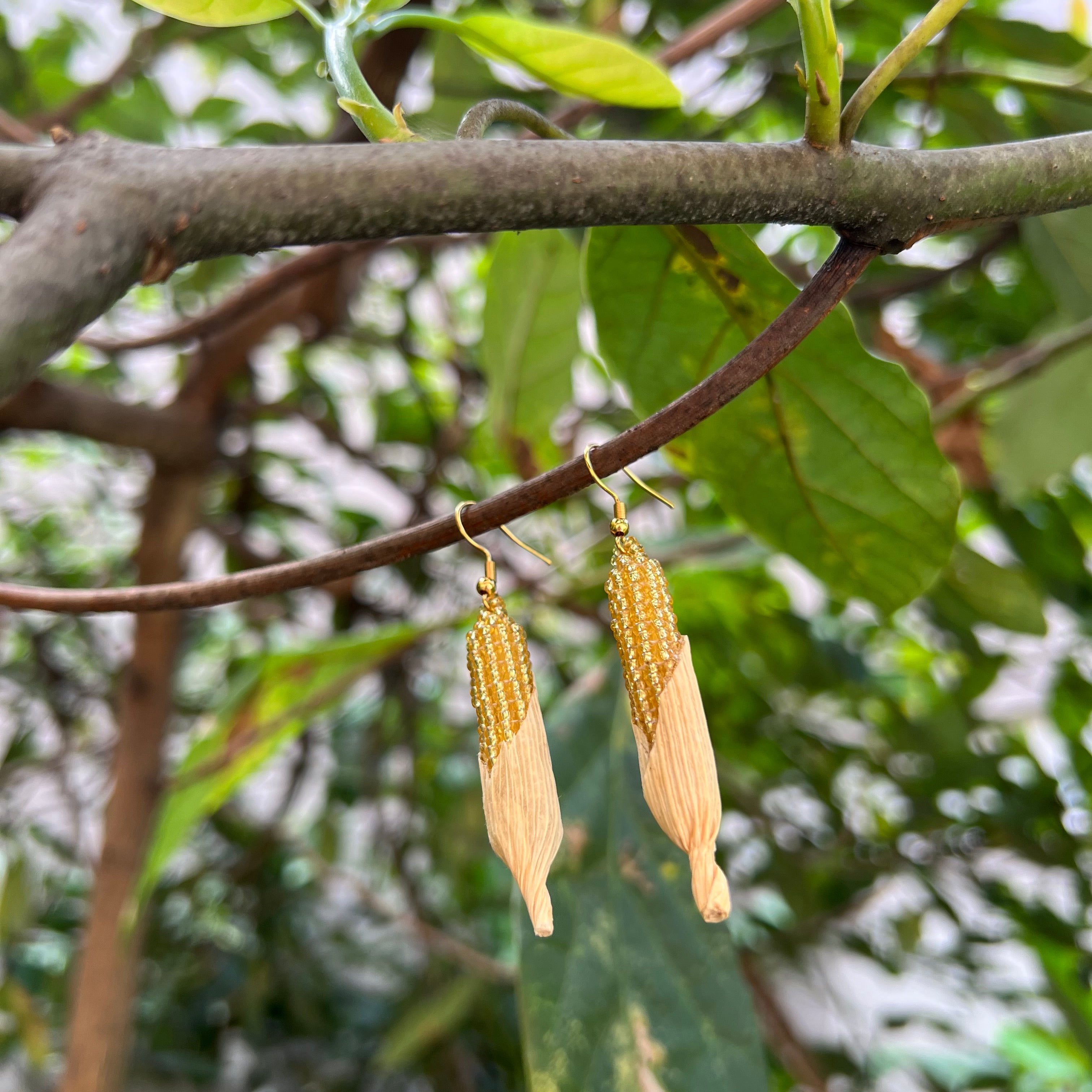 Light Gold Corn Husk ✻ Misak Beaded Earrings