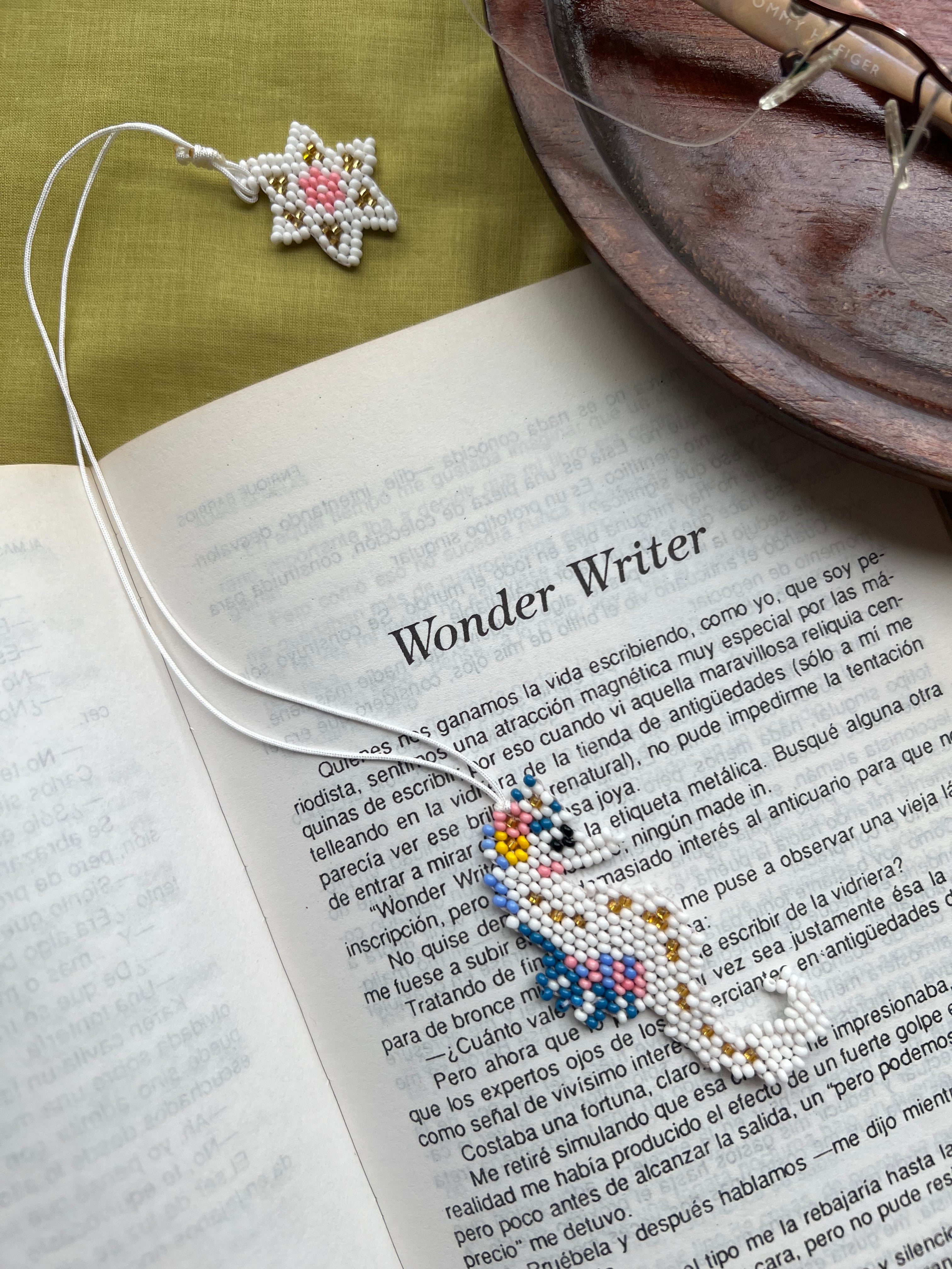White Seahorse Bookmark ✻ Hand Beaded by Embera Artisans