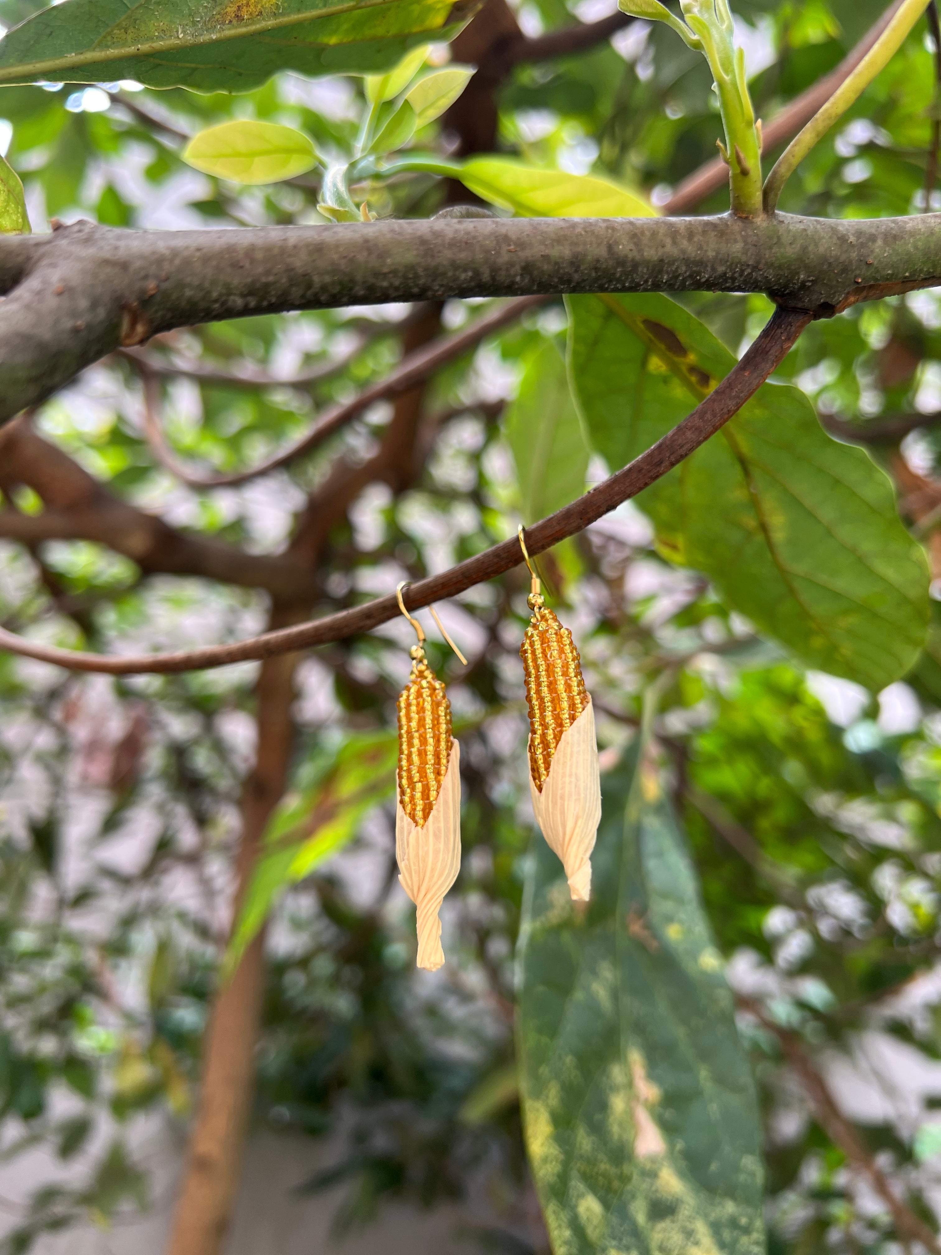 Dark Gold Corn Husk ✻ Misak Beaded Earrings