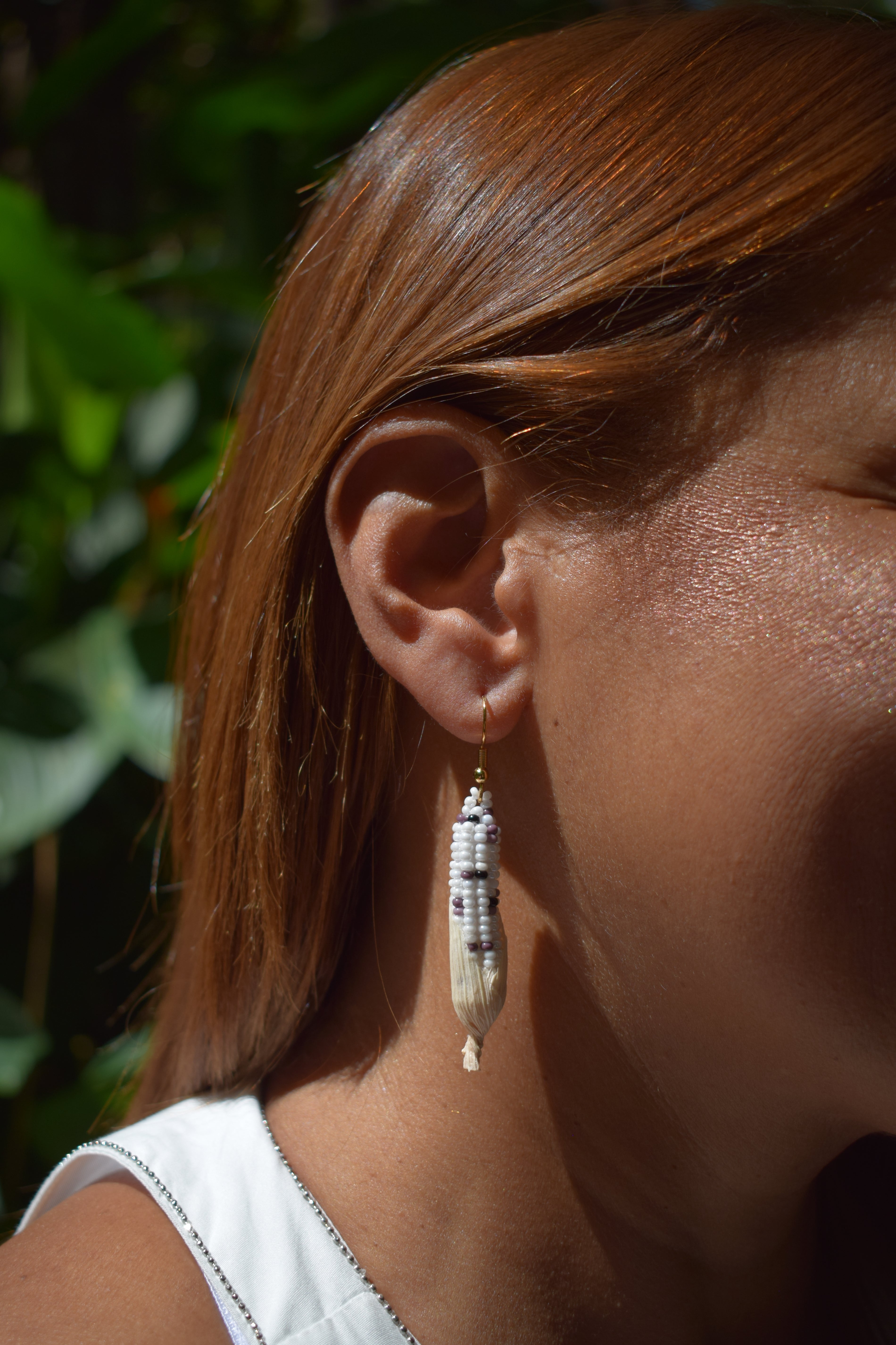 Purple Dot Corn Husk ✻ Misak Beaded Earrings