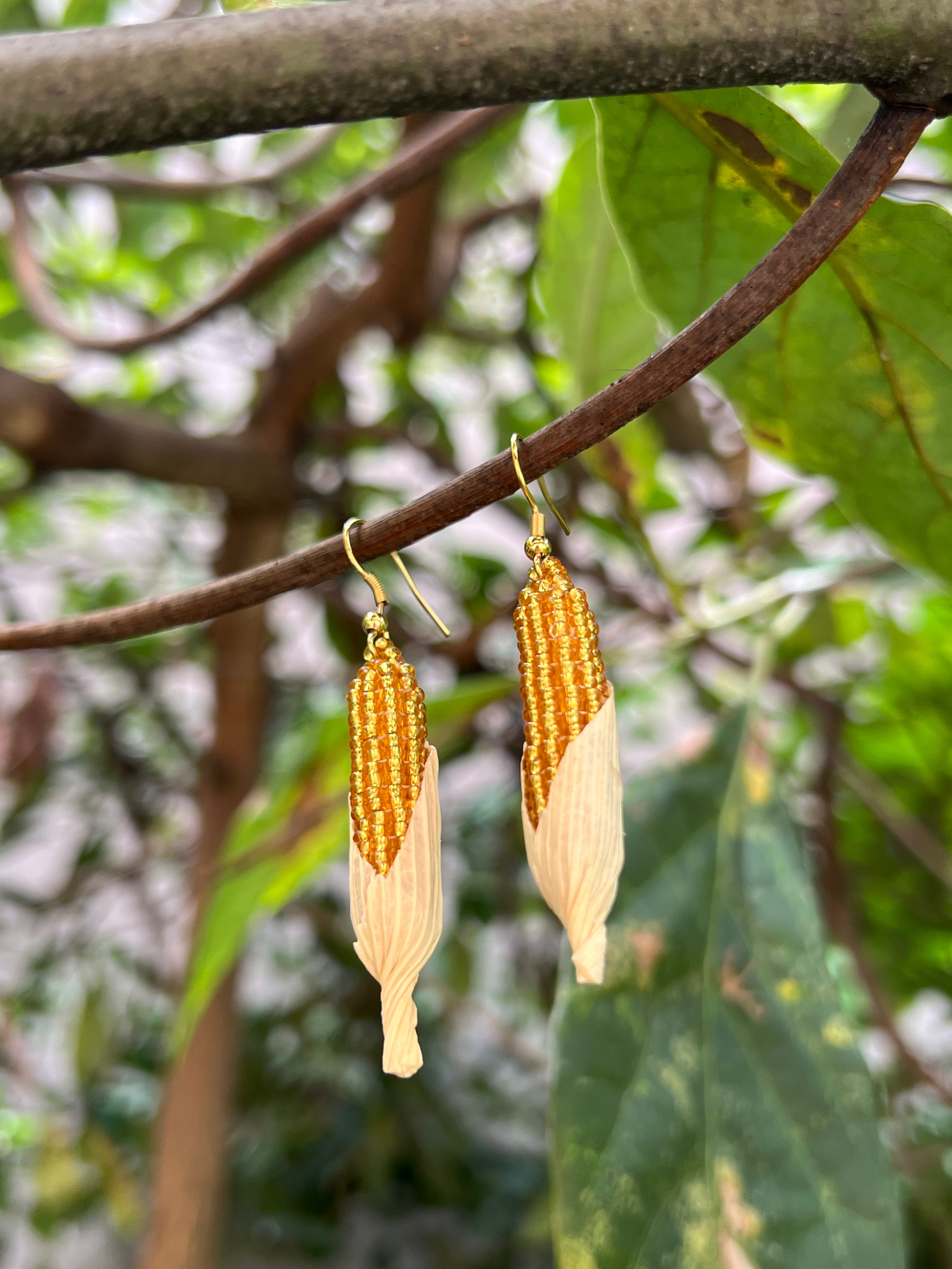 Dark Gold Corn Husk ✻ Misak Beaded Earrings